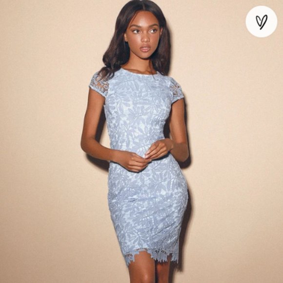 Lulu's Right Sheer, Right Now Periwinkle Blue Lace Bodycon Dress Size M - Picture 1 of 8